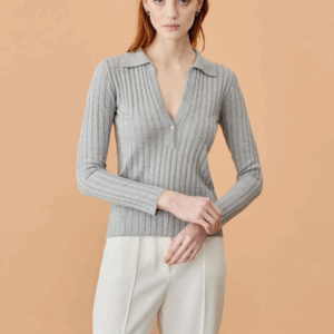 Maglia in filato misto cashmere con collo a polo