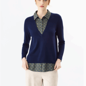 Maglione scollo V effetto 2‑in‑1